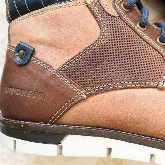 Unionbay Size 13 Leather Faux Fur-lined Lace-up Round Toe Brown Tan Ankle Boots - Picture 4 of 15